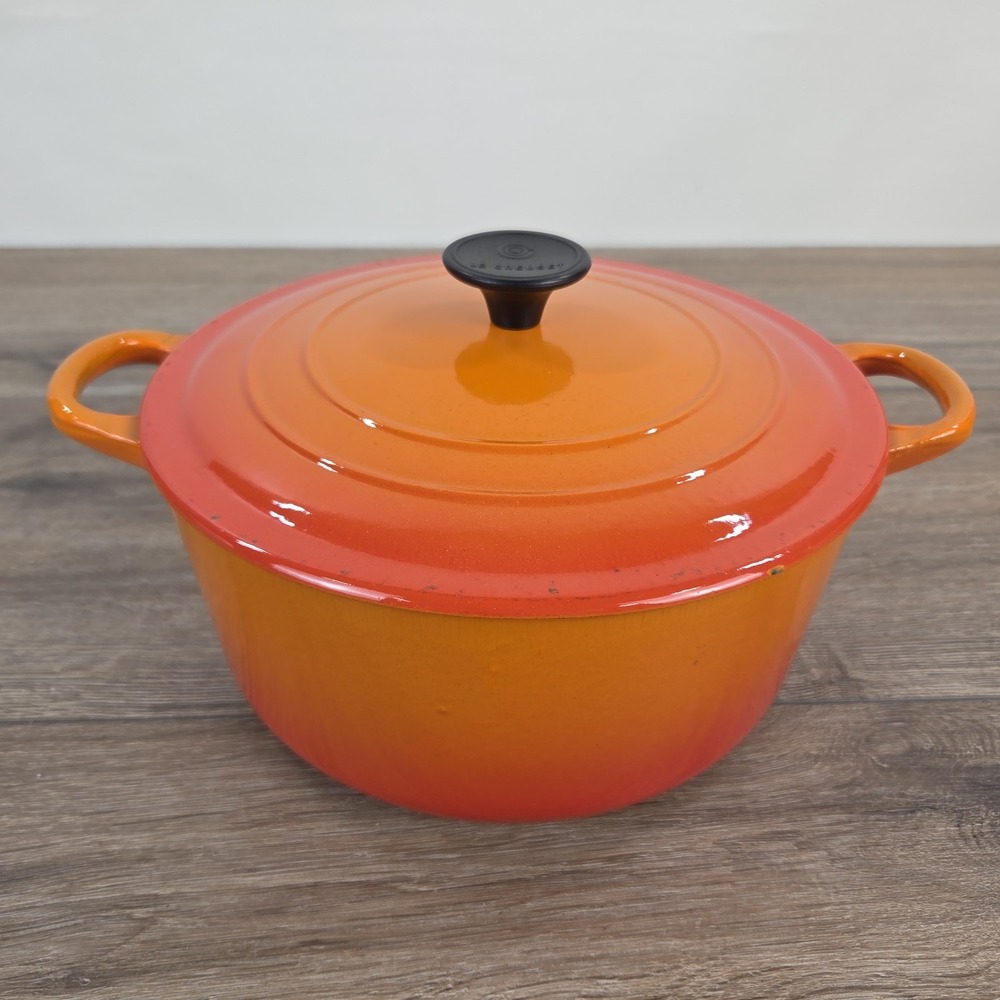Le Creuset France Cast Iron Enamel Flame Orange Lidded Pot "D" 3 Quart